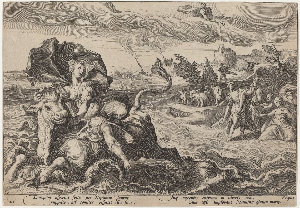 Znásilnění Evropy od Workshop of Hendrick Goltzius, after Hendrick Goltzius