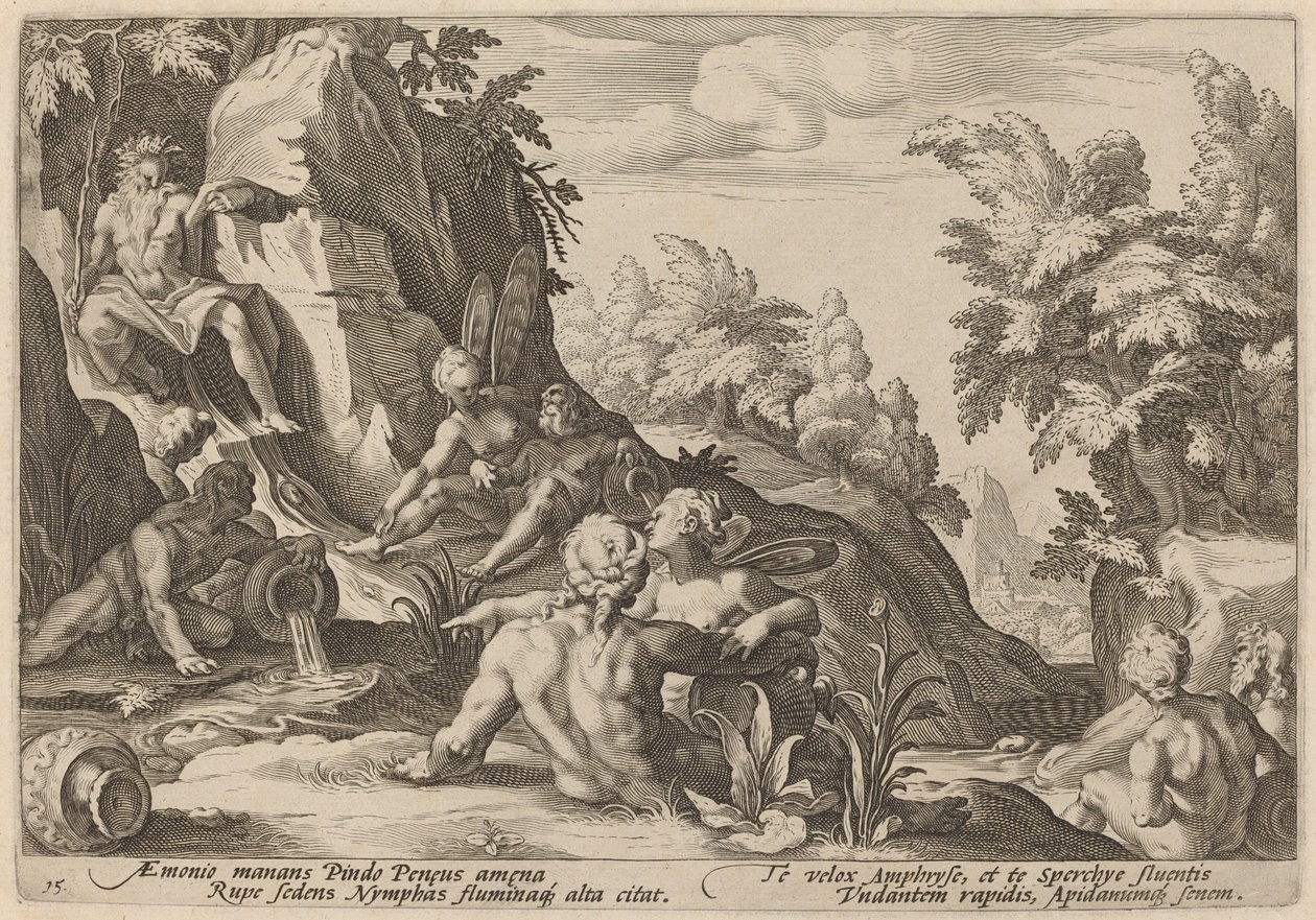 Řeka Bůh Peneus obklopený jinými božstvy od Workshop of Hendrick Goltzius, after Hendrick Goltzius