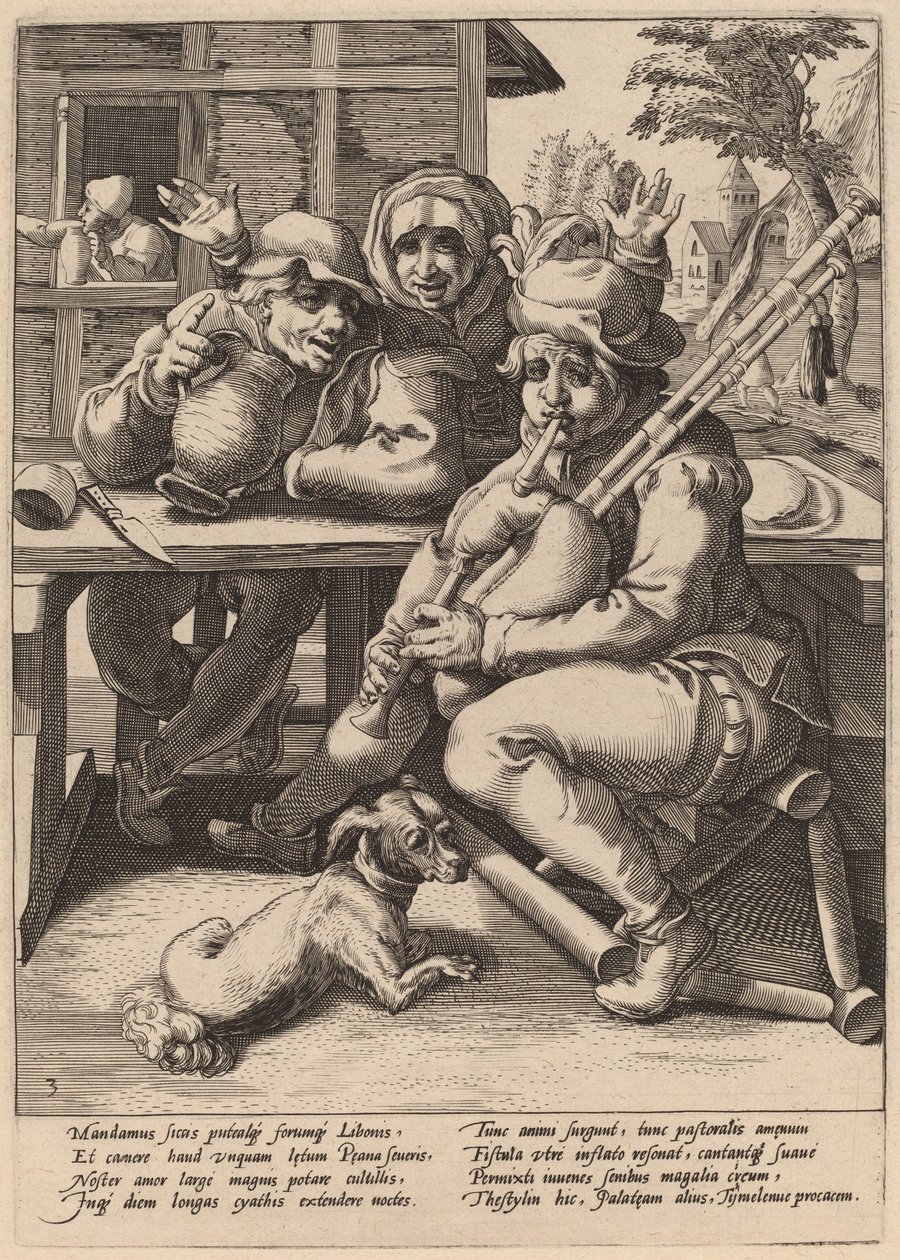 Dudy se musí naplnit od Workshop of Hendrick Goltzius, after Karel van Mander I