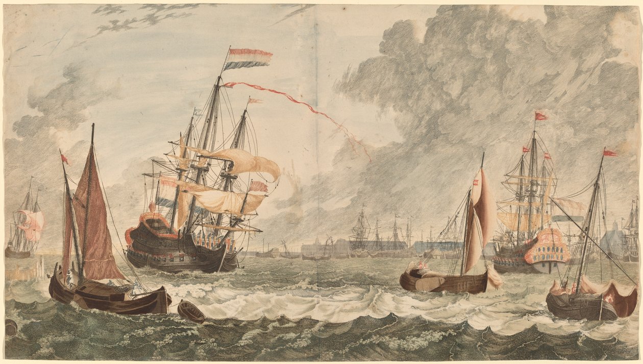 Řeka IJ v Amsterdamu, 17. století. od Workshop of Johann Teyler