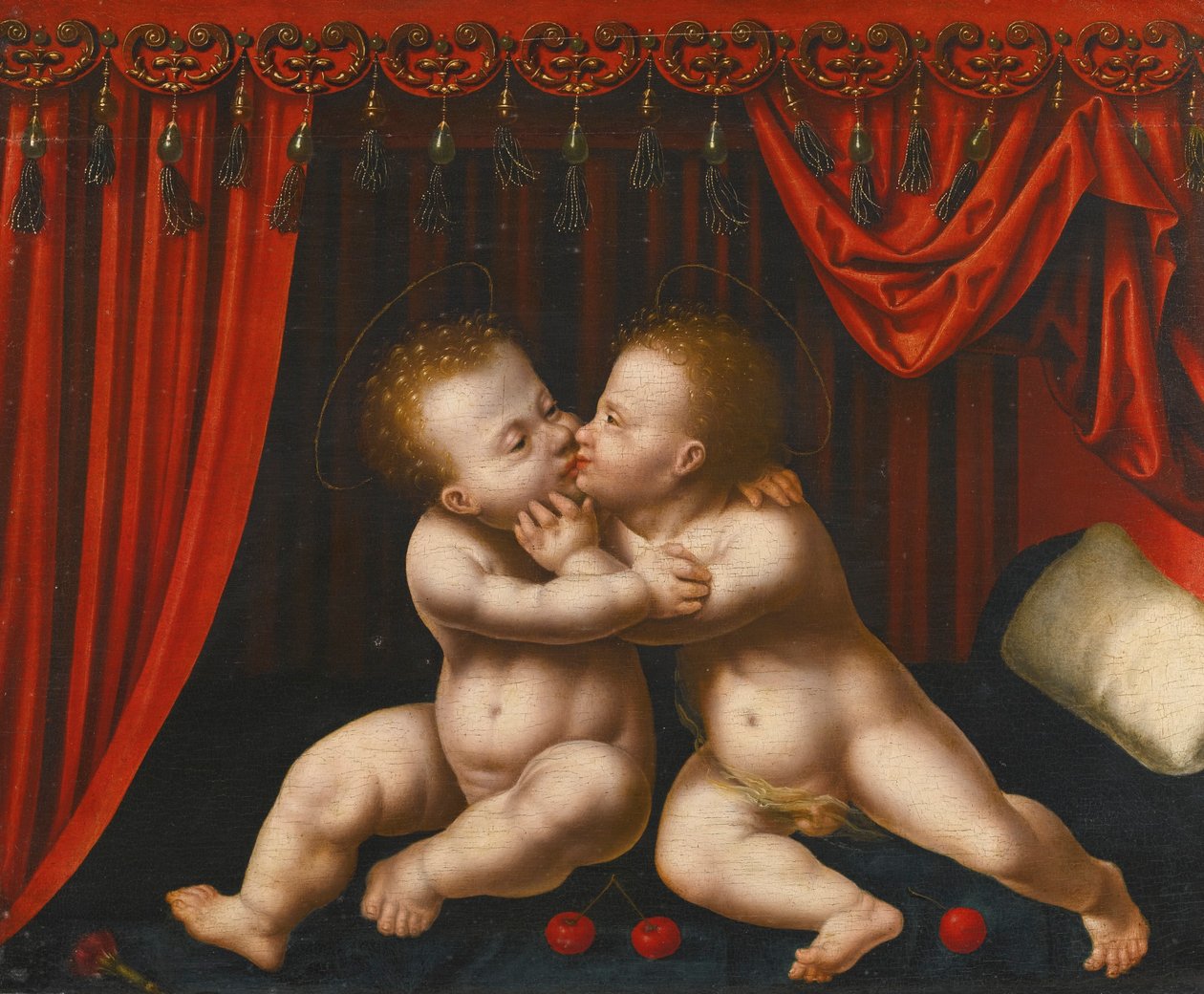 Holandsky: Christus en Johannes de Doper als kinderen Děti Kristus a Jan Křtitel v objetí od Workshop of Joos van Cleve