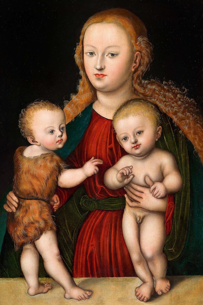 Německy: Madona s dítětem a svatým Janem Křtitelem Panna s dítětem a svatým Janem od workshop of Lucas Cranach the Elder