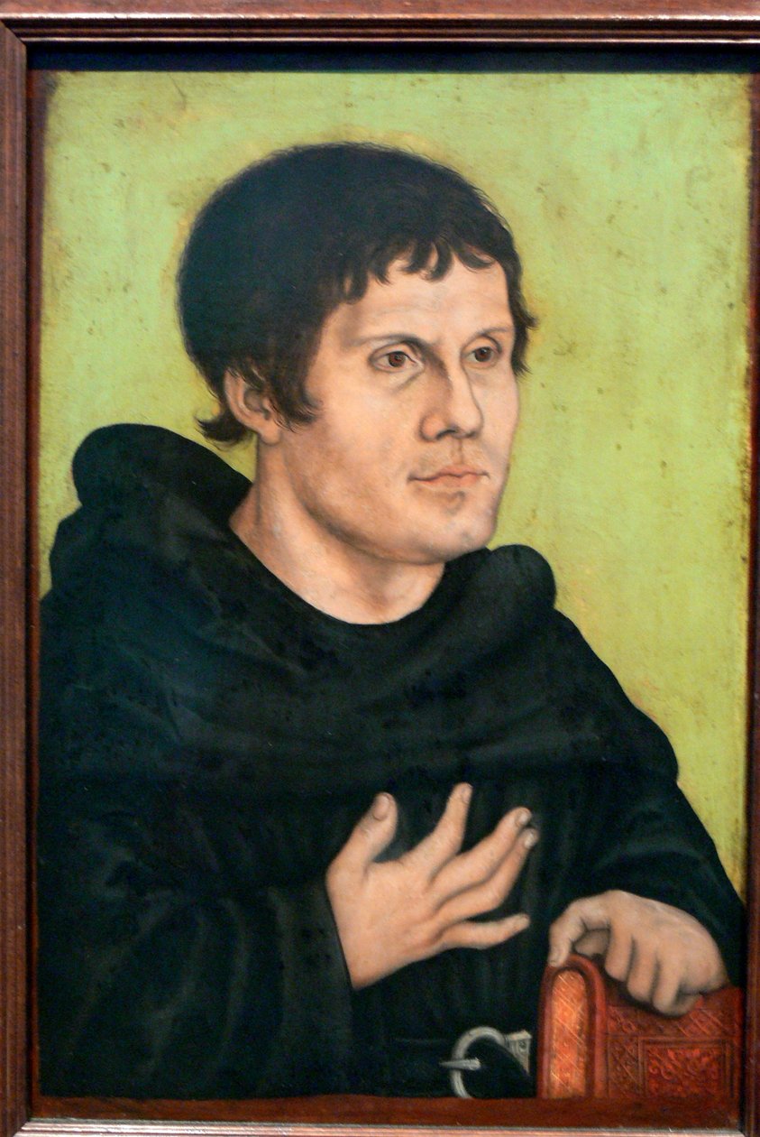Německy: Posthumes Bildnis Martin Luthers (1483-1546) als Augustinermönch Posmrtný portrét Martina Luthera jako augustiniánského mnicha od workshop of Lucas Cranach the Elder
