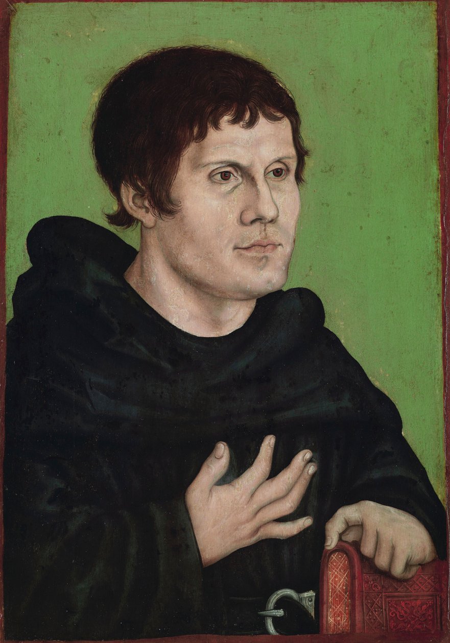 Německy: Posthumes Bildnis Martin Luthers (1483-1546) als Augustinermönch Posmrtný portrét Martina Luthera jako augustiniánského mnicha od workshop of Lucas Cranach the Elder