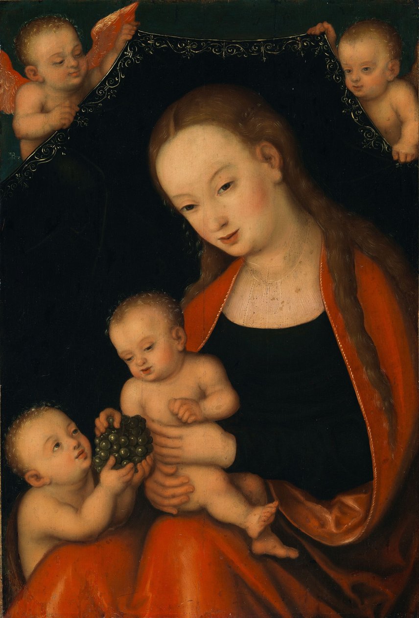 Panna Marie s dítětem, Jan Křtitel a andělé od workshop of Lucas Cranach the Elder