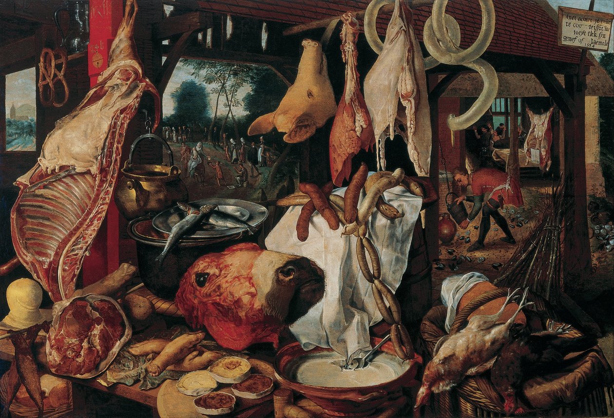 Zátiší s masem a svatou rodinou od Workshop of Pieter Aertsen
