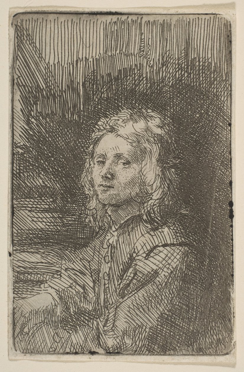 Mladý muž, poloviční délka, 1620-69. od Workshop of Rembrandt
