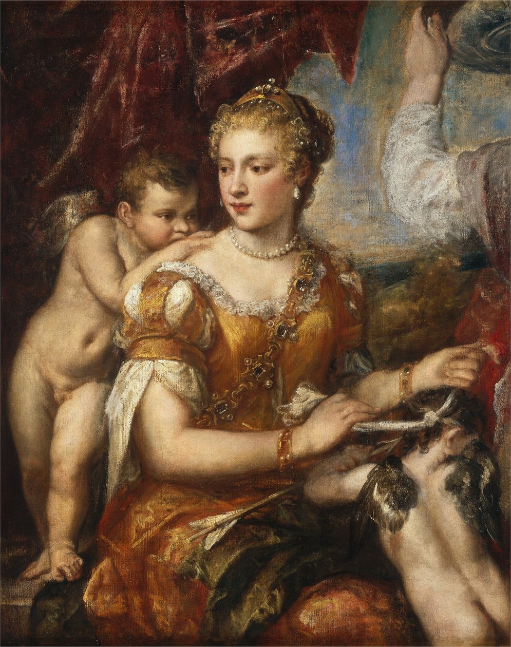 Amor se zavázanýma očima Venuše od Workshop or Follower of Titian