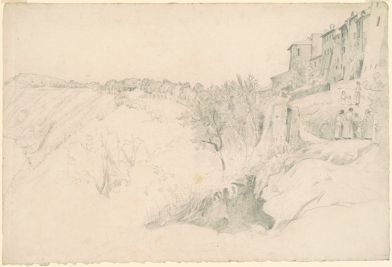 Hillside s domy a postavy od Worthington Whittredge