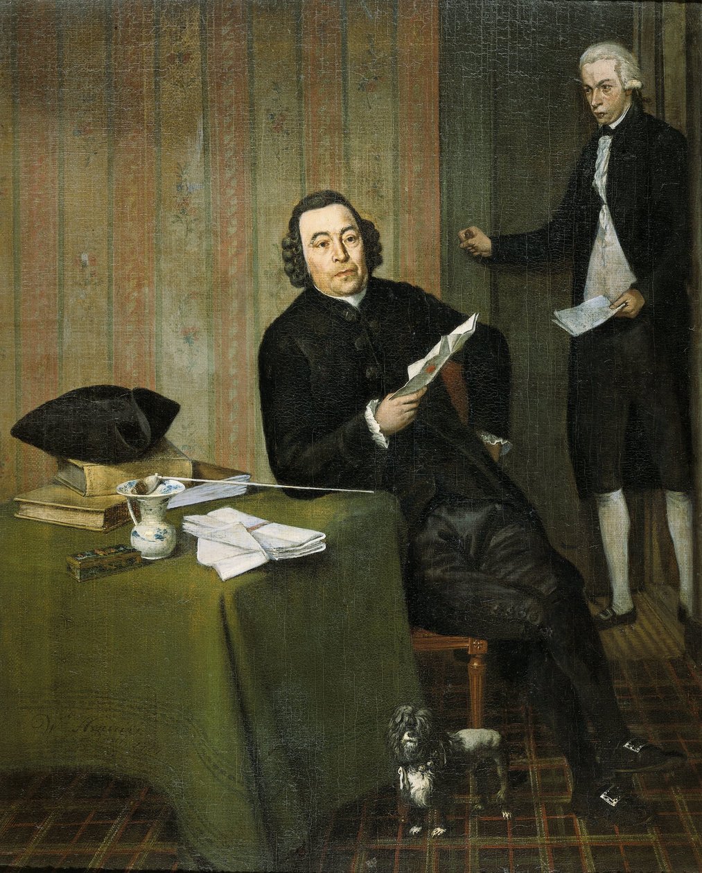 Wernerus Köhne (1725/26-88), notář z Haarlemu, se svým úředníkem Janem Boschem od Wybrand Hendriks