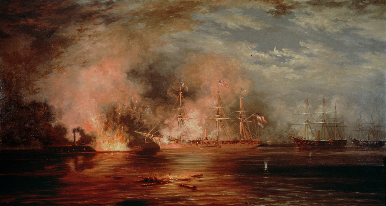 Farragut Passing the Forts under New Orleans, 1862 (re CH204254) od Xanthus Russell Smith