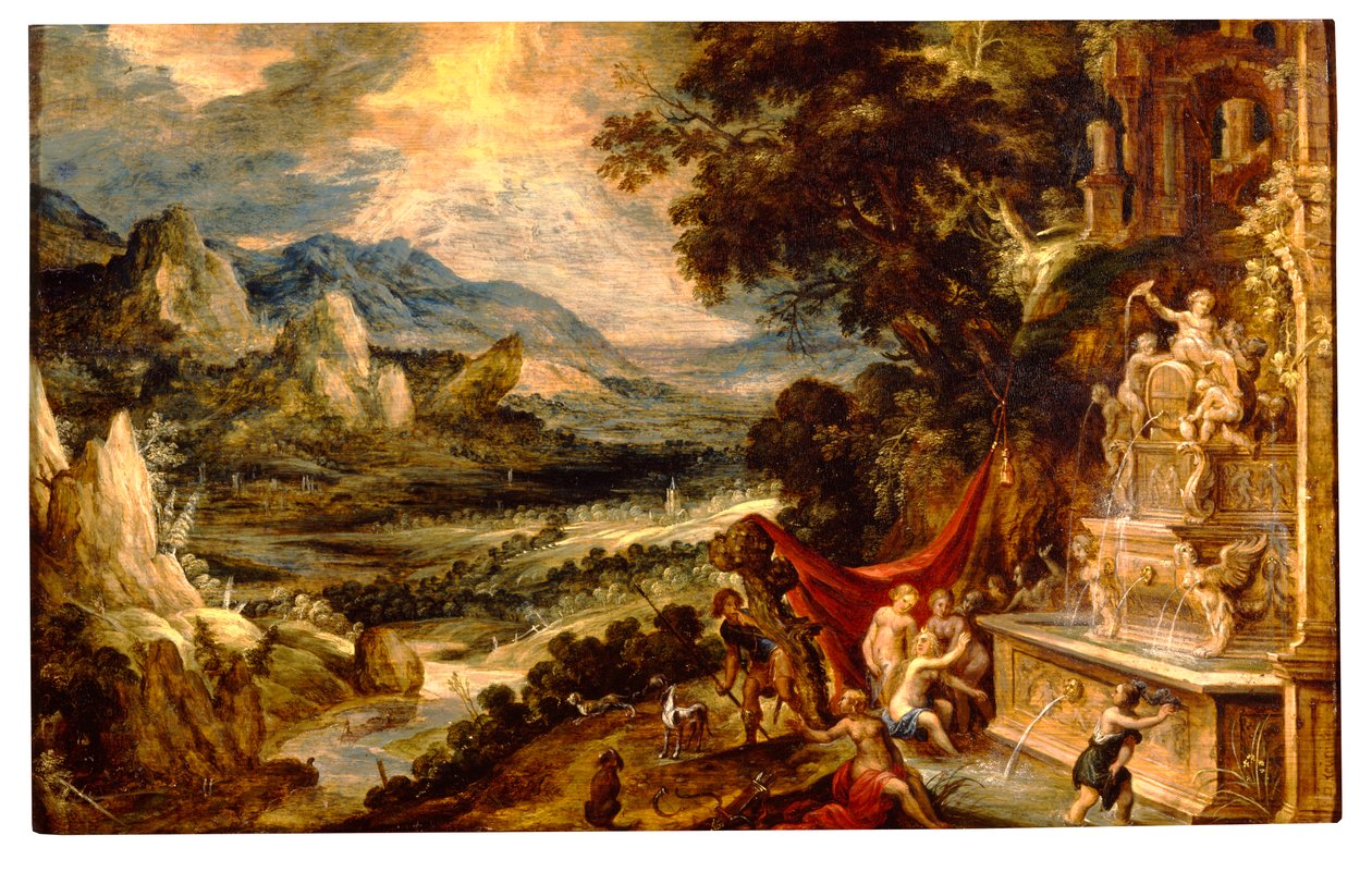 Krajina s Dianou a Actaeonem (olej na panelu) od Xavier Mellery