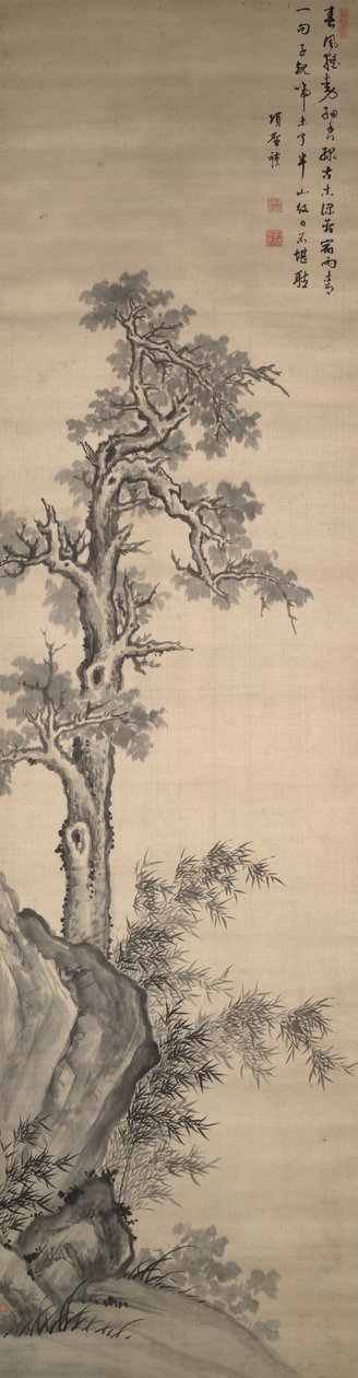 Strom Wutong, bambus a skála od Xiang Shengmo