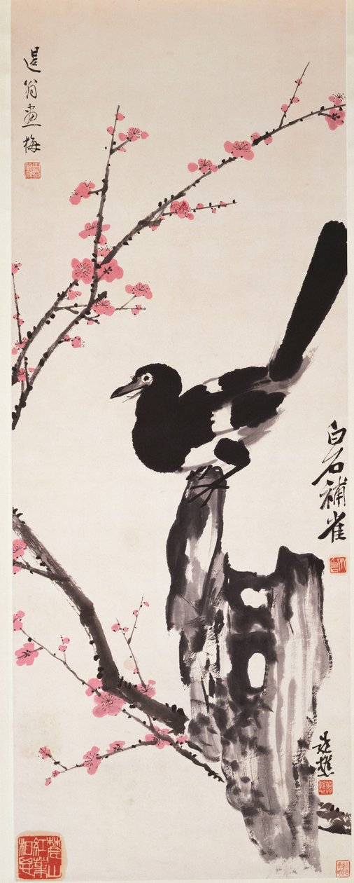 Květy švestek a straka (tuš a barva na papíře) od Xiao Sun (1883 1944) Zhou Shaoxiang (1880 1954) Qi Baishi
