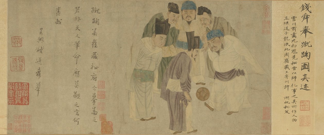 Svitek cuju (císař Taizu hrající cuju) (barva na papíře) od Xuan Qian
