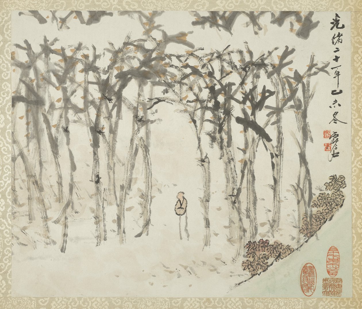 Krajina s postavou, z alba krajin a kaligrafie pro Liu Songfu, 1895-96 od Xugu