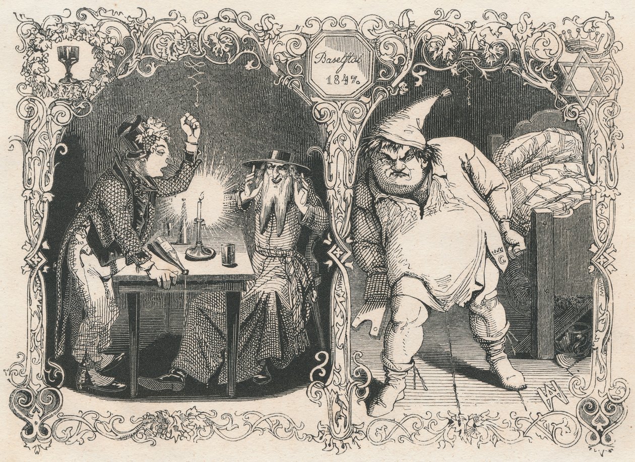 Gambrinus zaslechne Bakchuse a Noaha od Xylographie