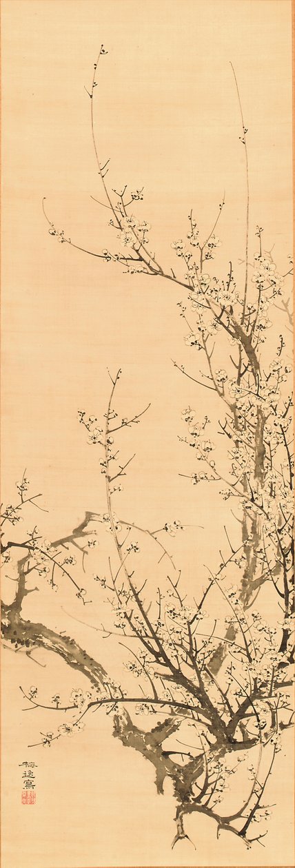 Švestka, před rokem 1856 (inkoust na hedvábí) od Yamamoto Baiitsu