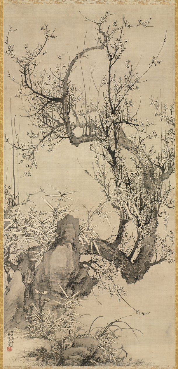 Švestky, bambus a orchidej, 1834. od Yamamoto Baiitsu