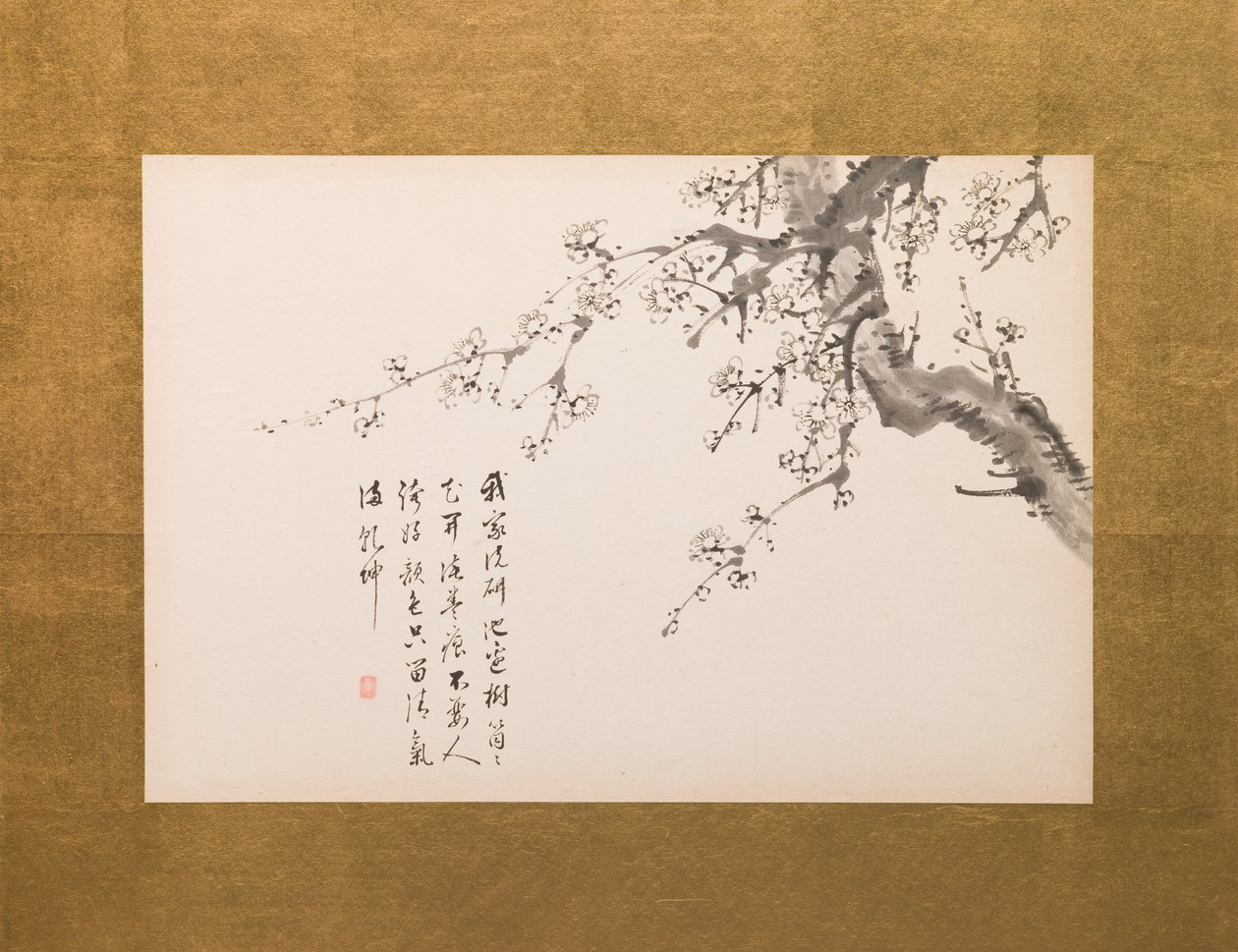 Prunus Blossoms, rozkládací plátno, panel 1 ze 4, období Edo 1844 (tuš na papíře) (viz také 752779-82) od Yamamoto Baiitsu