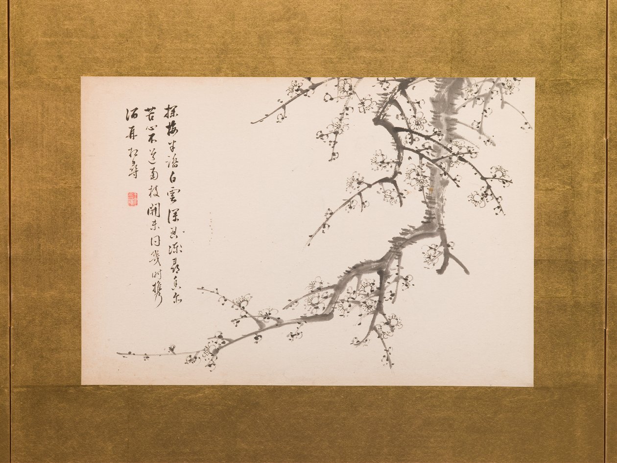 Prunus Blossoms, rozkládací plátno, panel 2 ze 4, období Edo 1844 (tuš na papíře) (viz také 752778-82) od Yamamoto Baiitsu