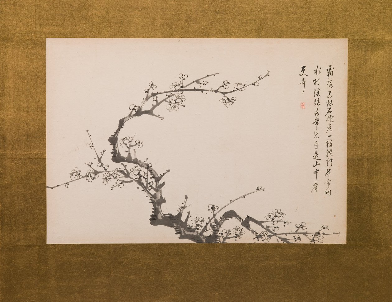 Prunus Blossoms, rozkládací plátno, panel 3 ze 4, období Edo 1844 (tuš na papíře) (viz také 752778-82) od Yamamoto Baiitsu