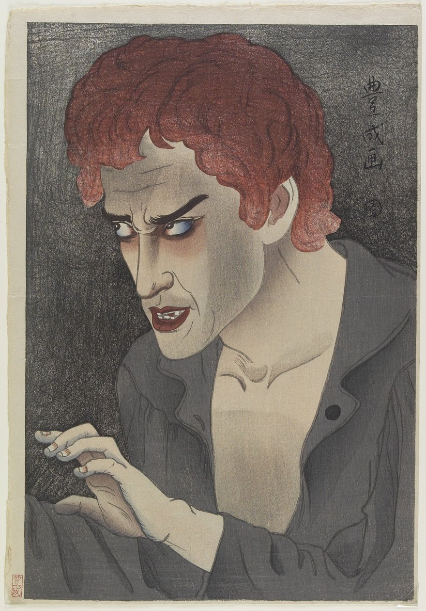 Herec Morita Kanya XIII (1907-75) jako Jean Valjean, 1921 (barevný dřevořez) od Yamamura Koka