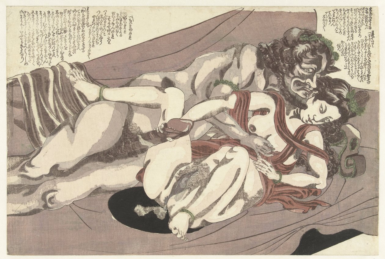 Satyr a nymfa se milují Willow storm (název série) Yanagi no arashi (název série) od Yanagawa Shigenobu (I) (attributed to)