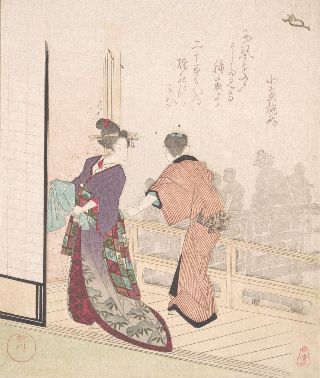 Scéna na verandě čajovny, 18.-19. století. od Yanagawa Shigenobu