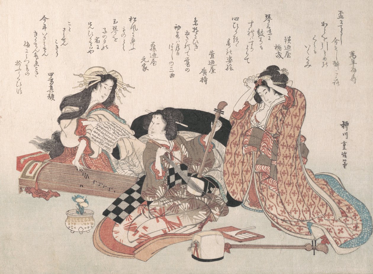 Ženy hrající hudbu, 19. století. od Yanagawa Shigenobu