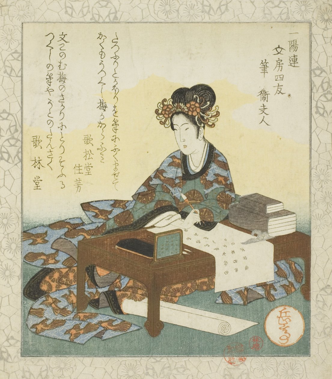 Štětec: Lady Wei (Fude: Ei fujin), ze série "Čtyři přátelé psacího stolu pro kruh Ichiyo (Ichiyoren bunbo shiyu)" od Yashima Gakutei