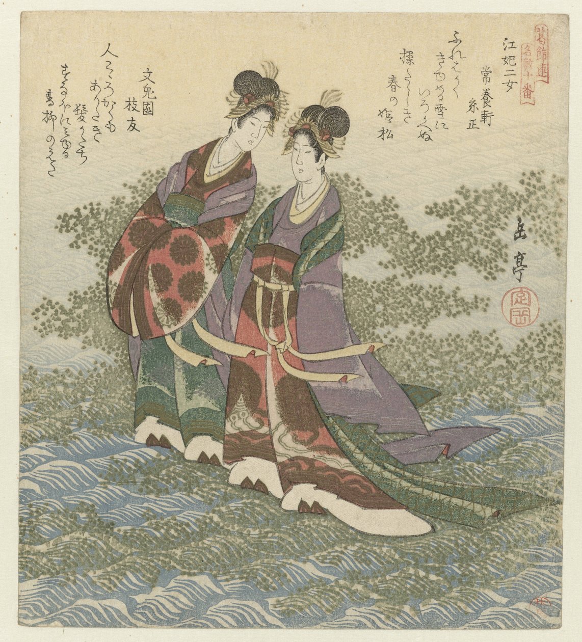 Dvě říční princezny Kôhi nijo (název na objektu) Série deseti tisků slavných písní pro Katsushika Poetry Society (název série) Katsushikaren meisû jûban (název série na objektu) od Yashima Gakutei