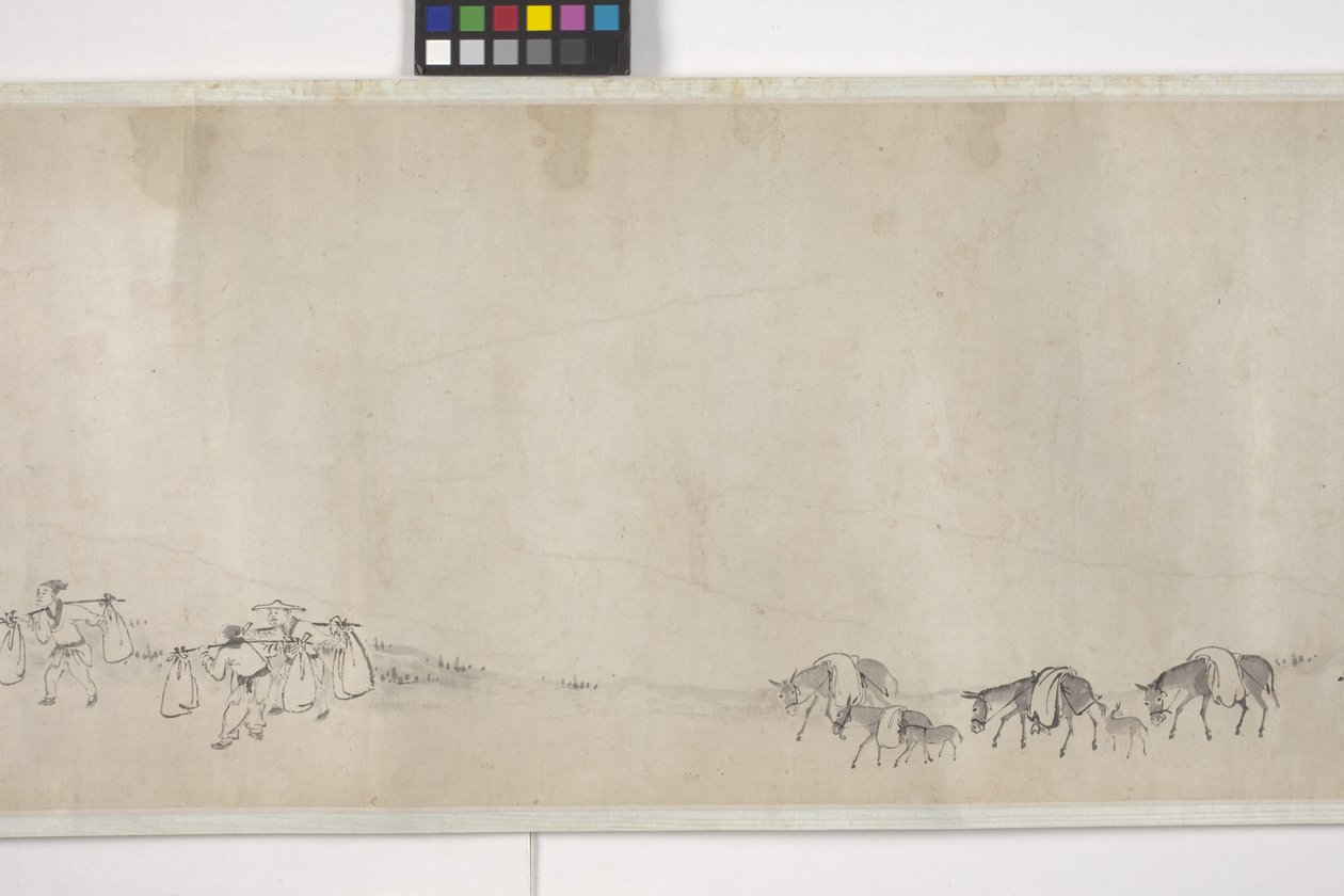 Sto oslů přepravujících obilí, ruční svitek, cca 1700 (inkoust na papíře) od Ye Yin