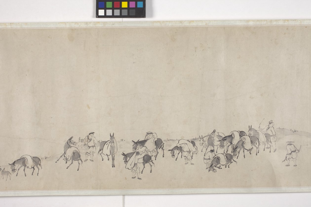 Sto oslů přepravujících obilí, ruční svitek, cca 1700 (inkoust na papíře) od Ye Yin