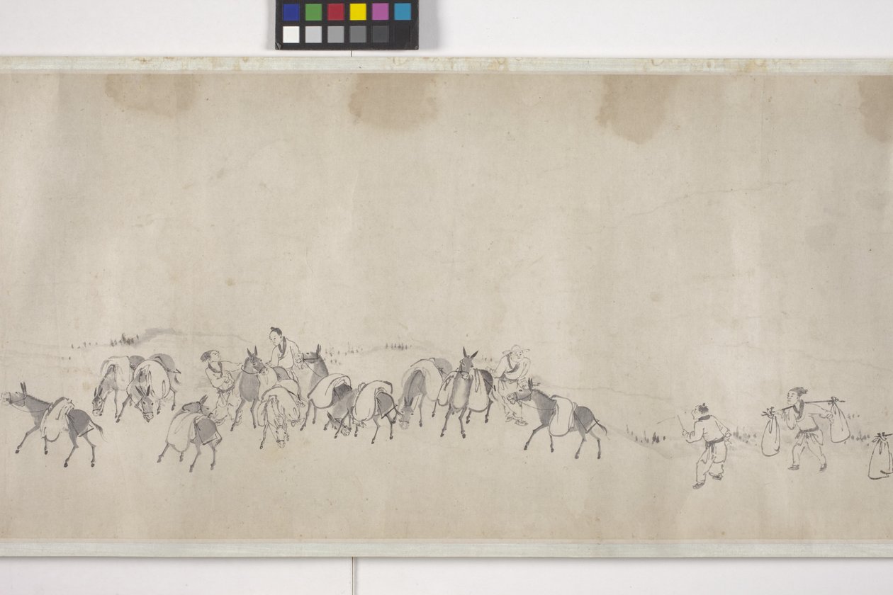 Sto oslů přepravujících obilí, ruční svitek, cca 1700 (inkoust na papíře) od Ye Yin