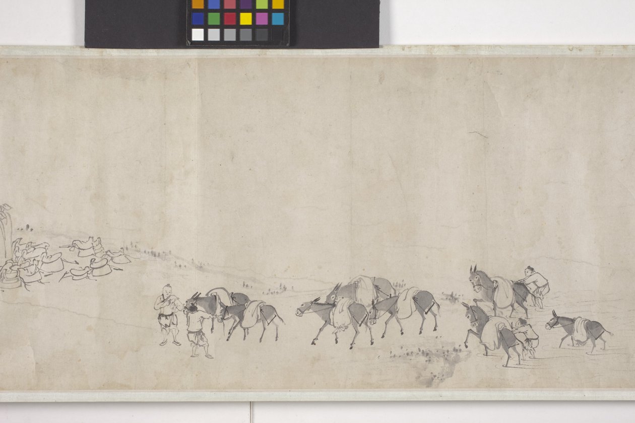 Sto oslů přepravujících obilí, ruční svitek, cca 1700 (inkoust na papíře) od Ye Yin