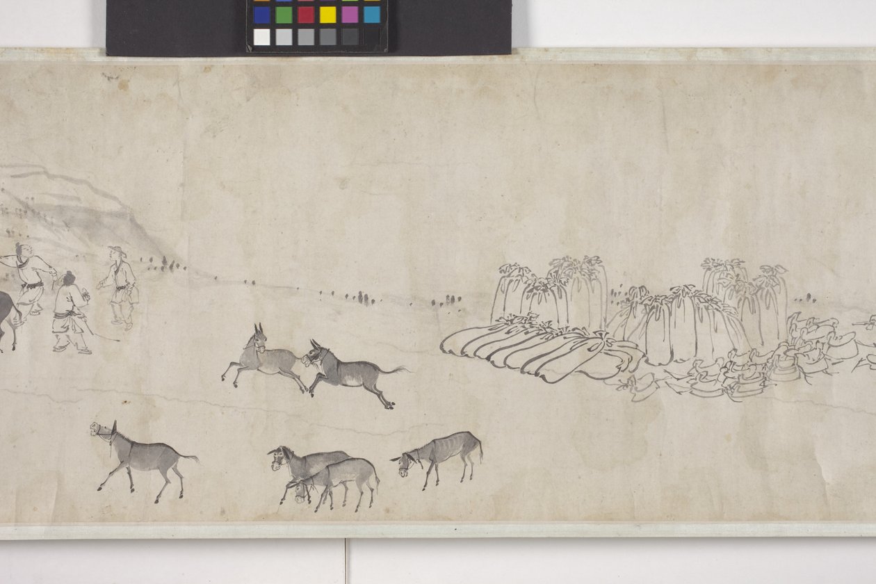 Sto oslů přepravujících obilí, ruční svitek, cca 1700 (inkoust na papíře) od Ye Yin