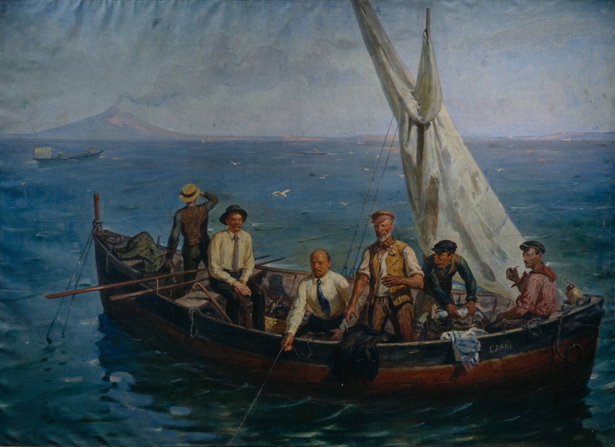 Lenin a autor Maxim Gorkij s rybáři na ostrově Capri, 1946 od Yefim Mikhailovich Tcheptsov