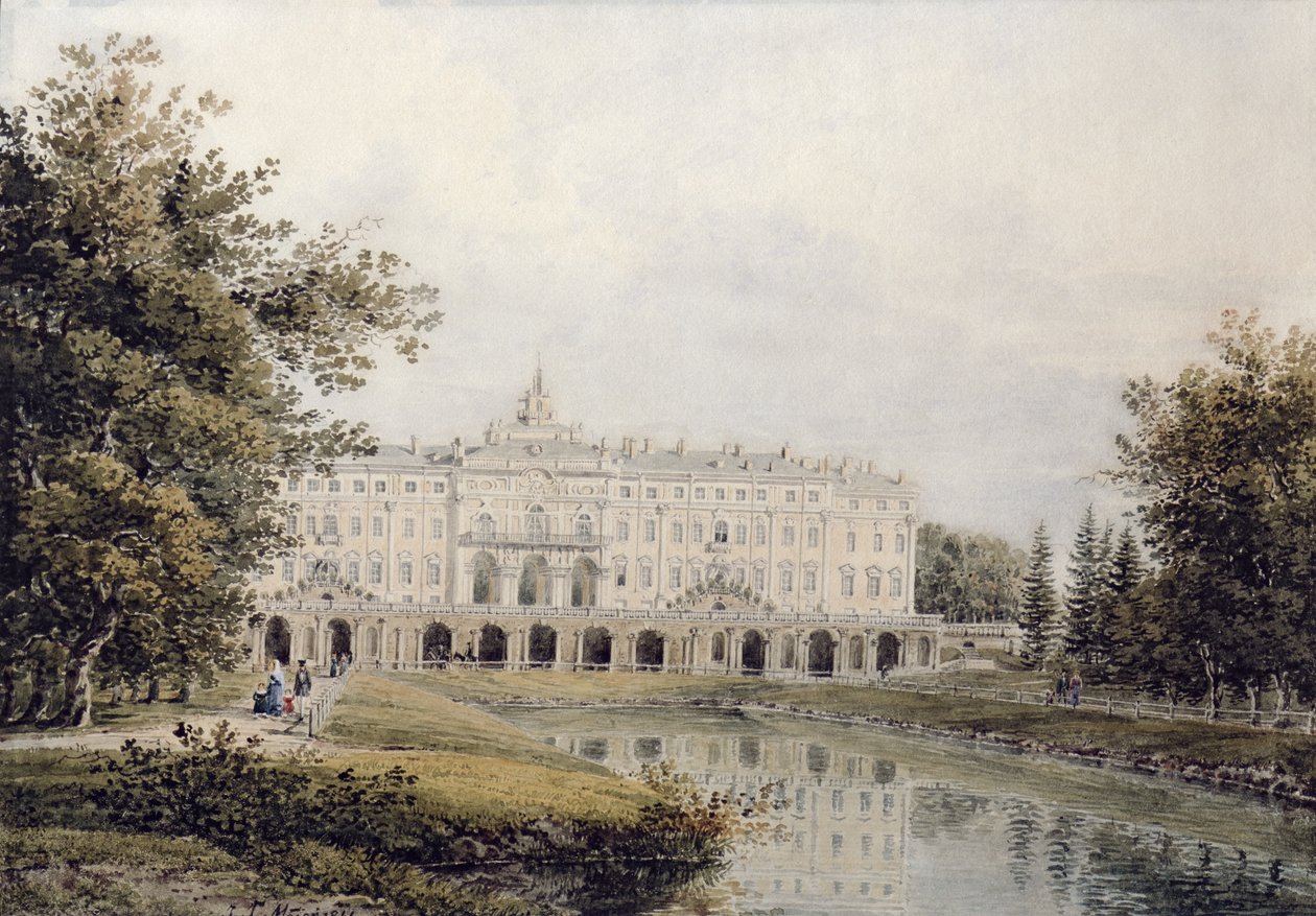 Pohled na Velký palác Strelna poblíž Petrohradu, 1841 od Yegor Yegorovich Meier