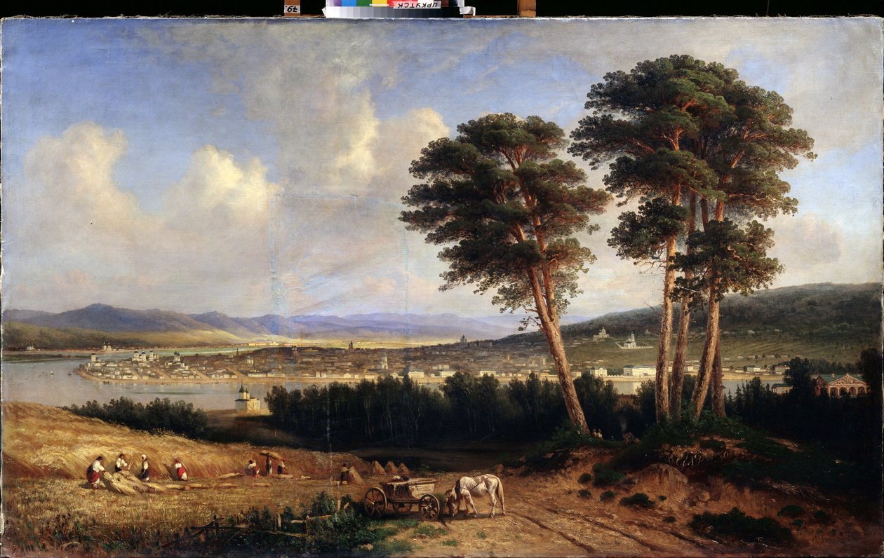 Pohled na Irkutsk (Sibiř, Rusko). (Pohled na Irkutsk). Obraz Jegora Jegoroviče Meiera (1822-1867), olej na plátně od Yegor Yegorovich Meier