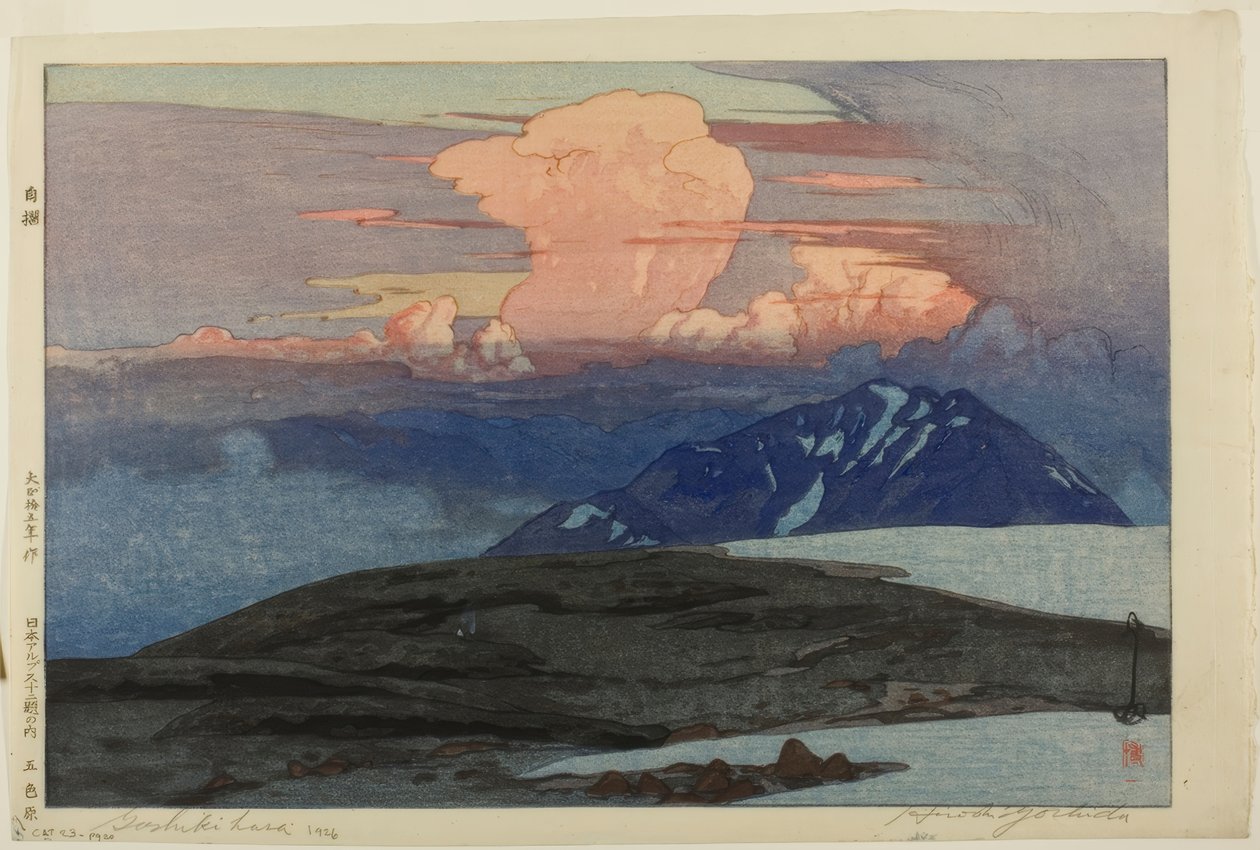 Pohoří Goshiki (Goshikihara), ze série „Dvanáct scén japonských Alp (Nihon arupusu junidai no uchi)“ od Yoshida Hiroshi