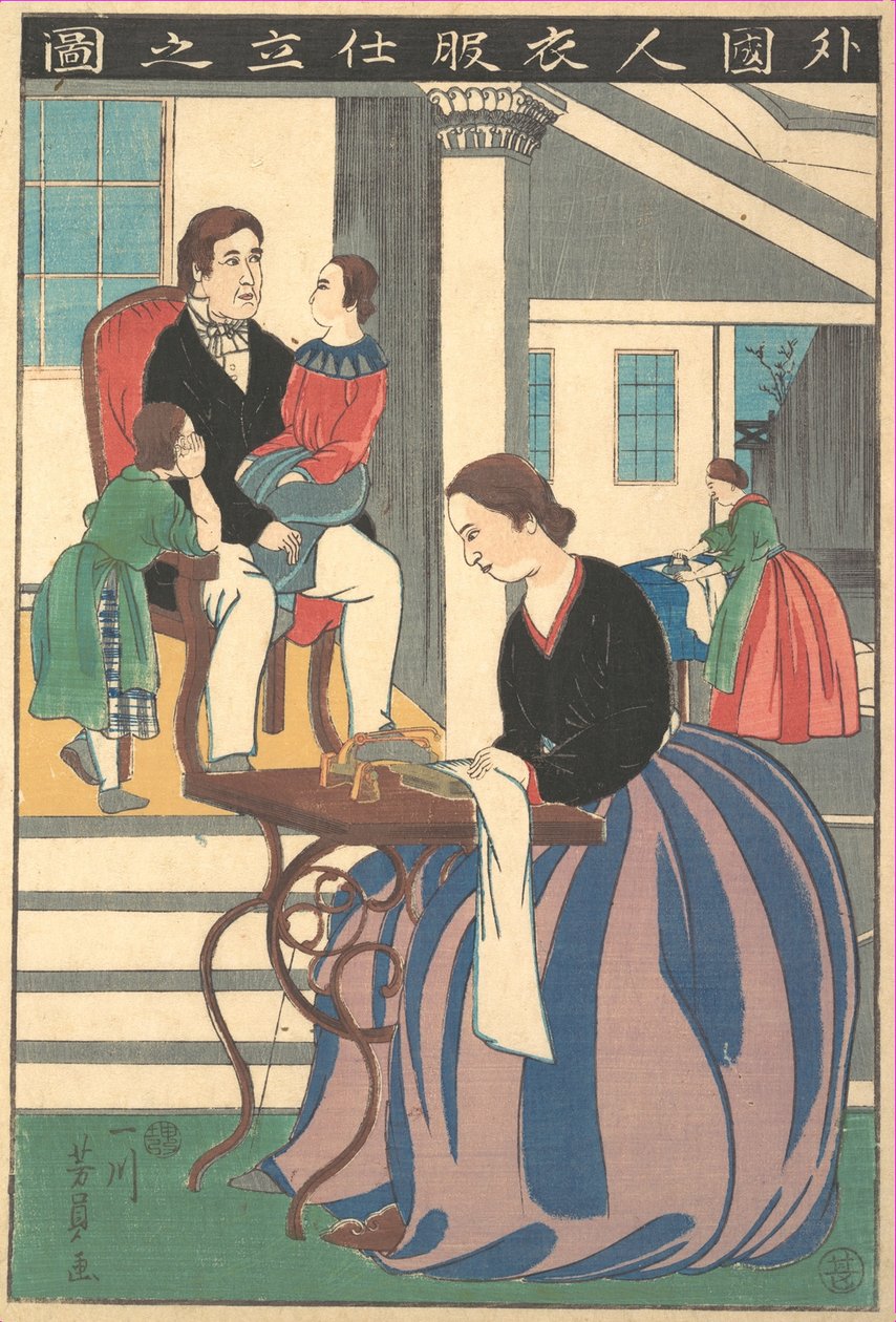 Obrázek cizince při výrobě oděvů, 1860. od Yoshikazu