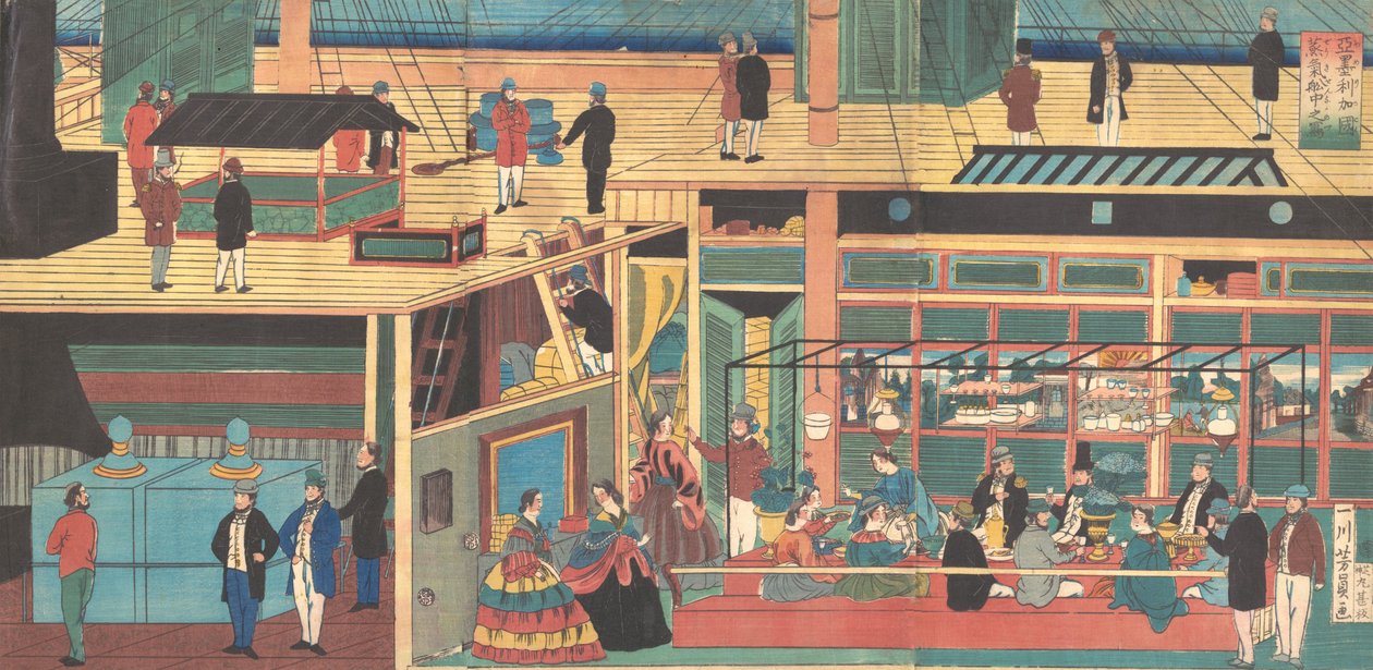 View Inside an American Steamship, 1861 Bunkyu, 1. rok, 4. měsíc. od Yoshikazu