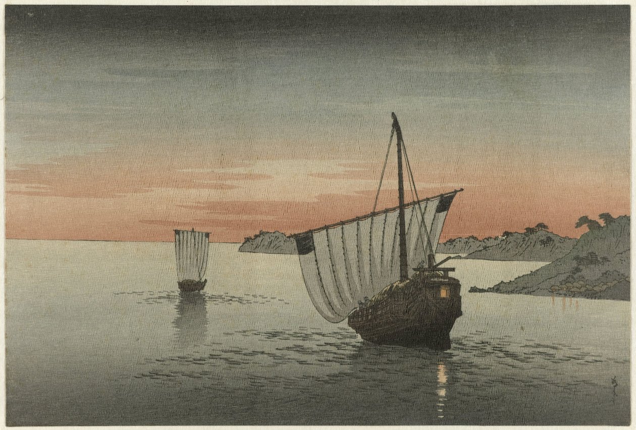 Dvě plachetnice podél pobřeží od Yoshimune (II) , Utagawa