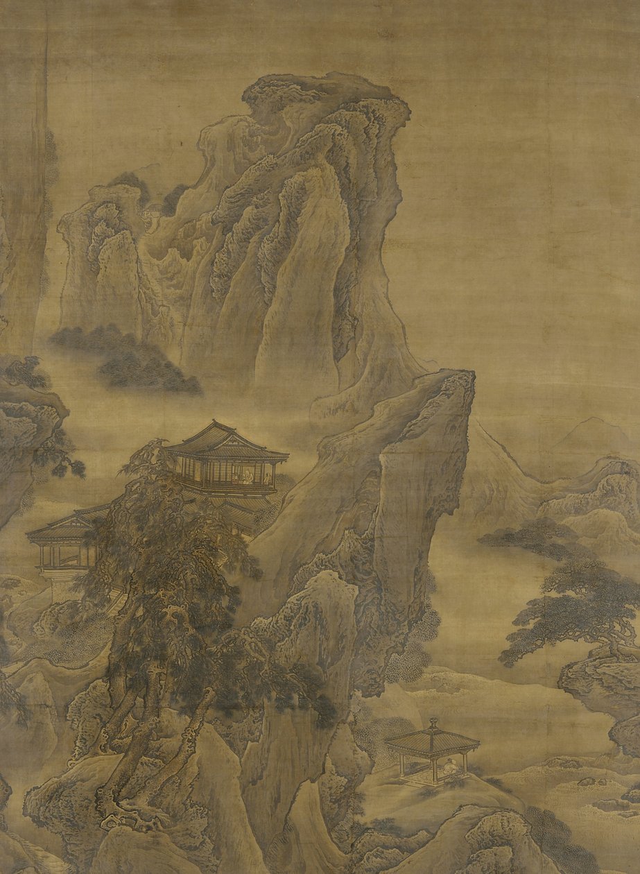 Misty River a Layered Cliffs, dynastie Ming (inkoust a barva na hedvábí) od Yuan Jiang