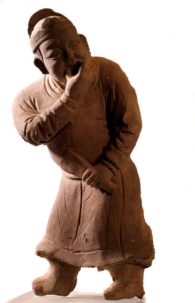 Čínské umění: terakotová soška představující „pískacího“ herce. Z Tsiao Tsouo, Honan. Dynastie Yuan (1271-1368 našeho letopočtu). od Yuan Dynasty Chinese School