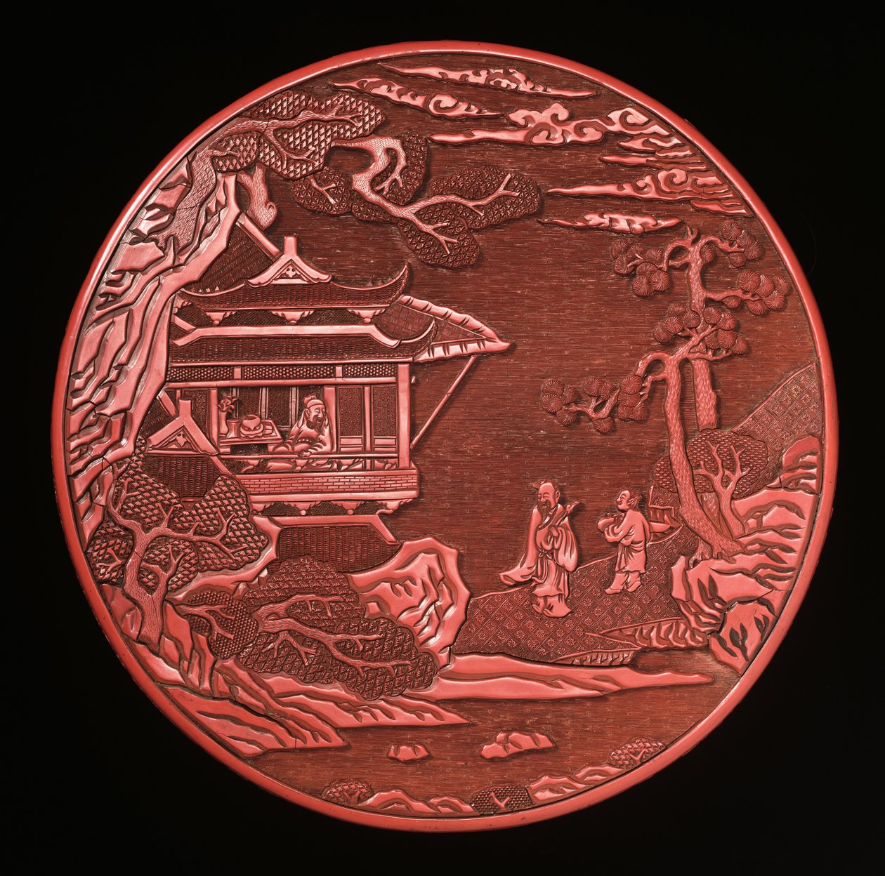 Kruhová vyřezávaná krabička a kryt na rumělku (lakované dřevo) (viz také 272180 a 272181) od Yuan Dynasty Chinese School