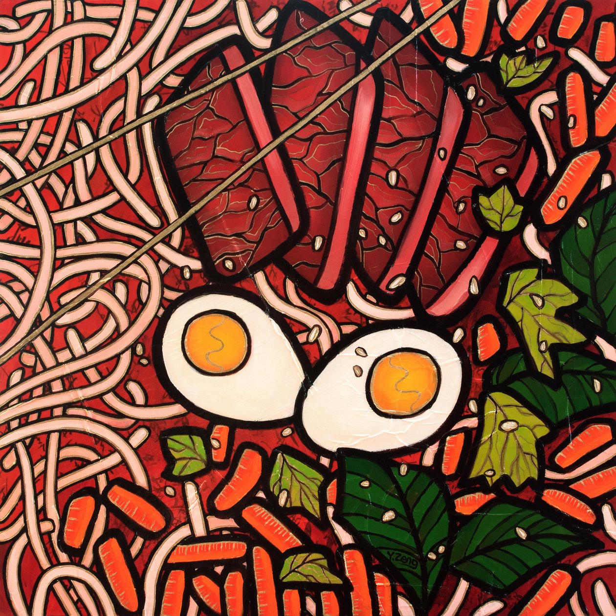 Hovězí maso s nudlemi Ramen, 2023 (olej na plátně) od Yue Zeng