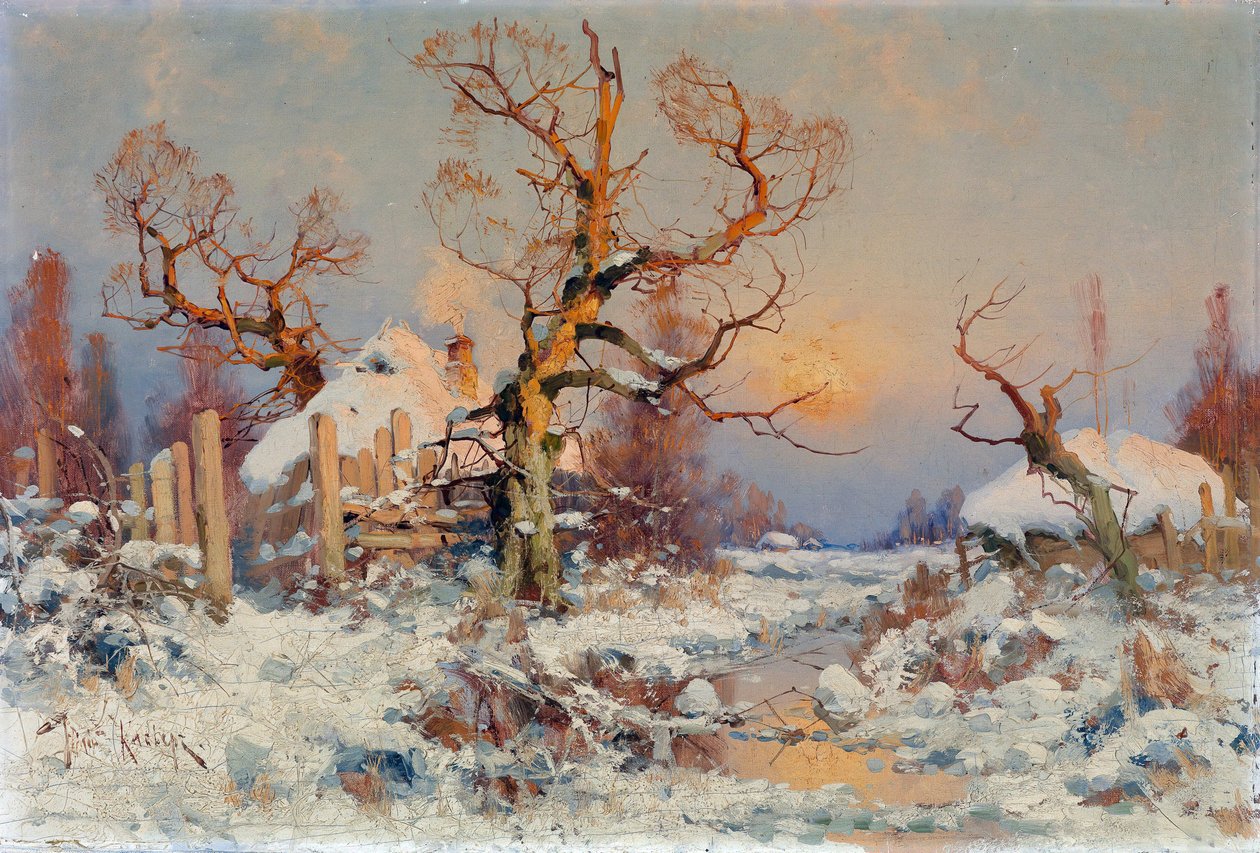 Zimní krajina ve večerním slunci. Obraz Julievich (Julius) von Klever (1850-1924), olej na plátně, konec 19.-začátek 20. století. Ruské umění, realismus. Soukromá sbírka. od Yuly Klever