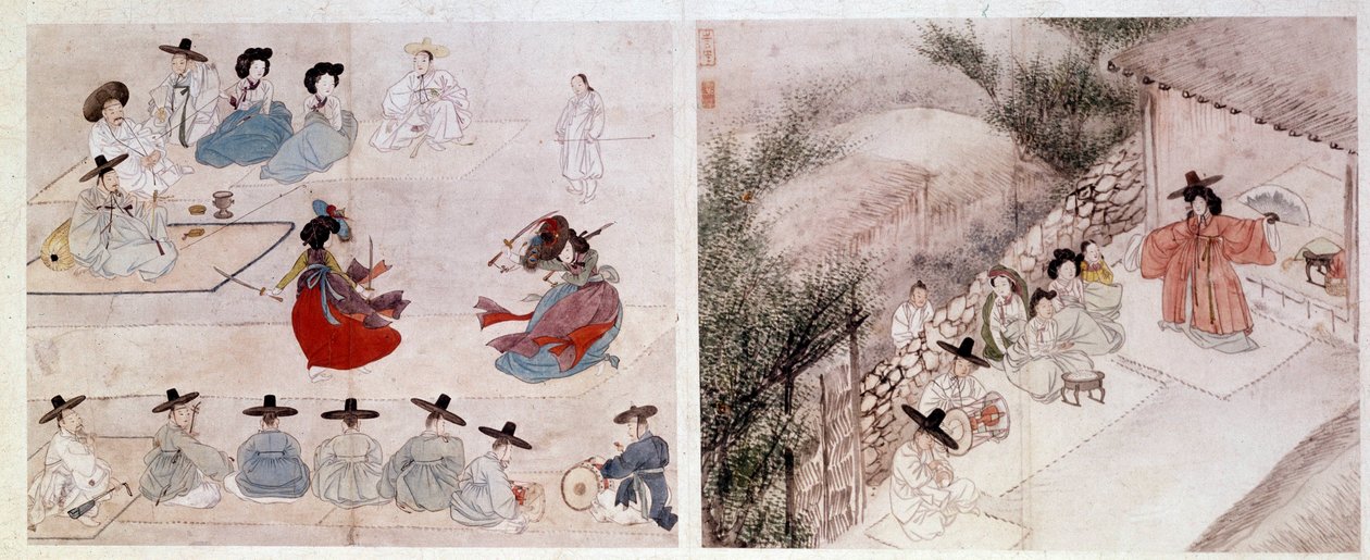 Art coreen: ženská bojová scéna každodenního života. Tisky Sin Yun Bok (nebo Hyewon v roce 1758). 18. nebo 19. století. Kolekce Hyung Pil Chun od Yun bok Sin